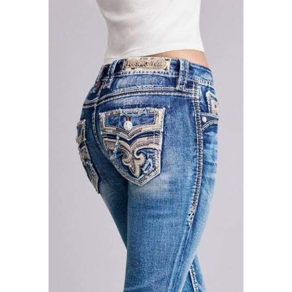 Rock Revival Penny Boot Cut Jeans Women's Size 29 Blue RE8258B8 Rhinestone Boho